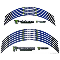 Planche d autocollants bleu MONSTERpour jante Moto