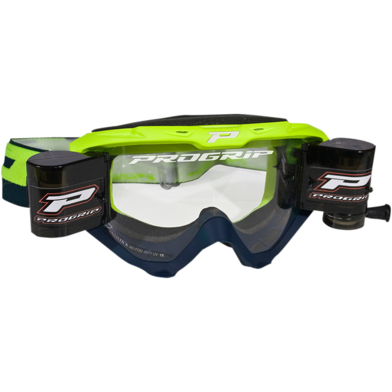 Masque Cross Progrip 3450 RIOT Roll Off XL Jaune et Bleu Foncé
