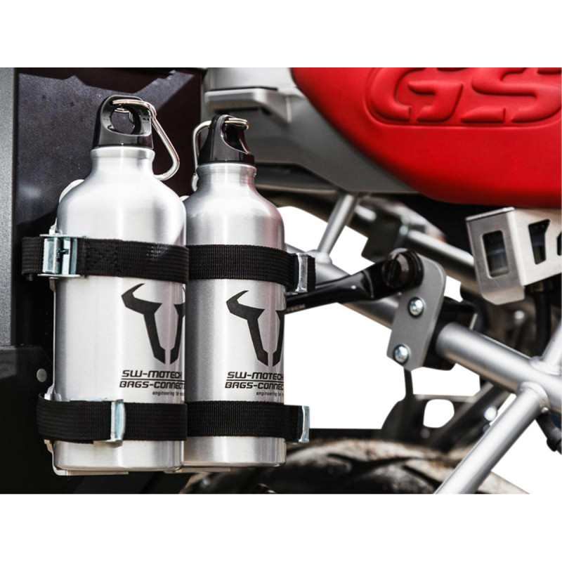 Kit 2 gourdes avec support mâle 2 gourdes de 0,6 litre Acier Inox Avec support mâle TRAX SW MOTECH