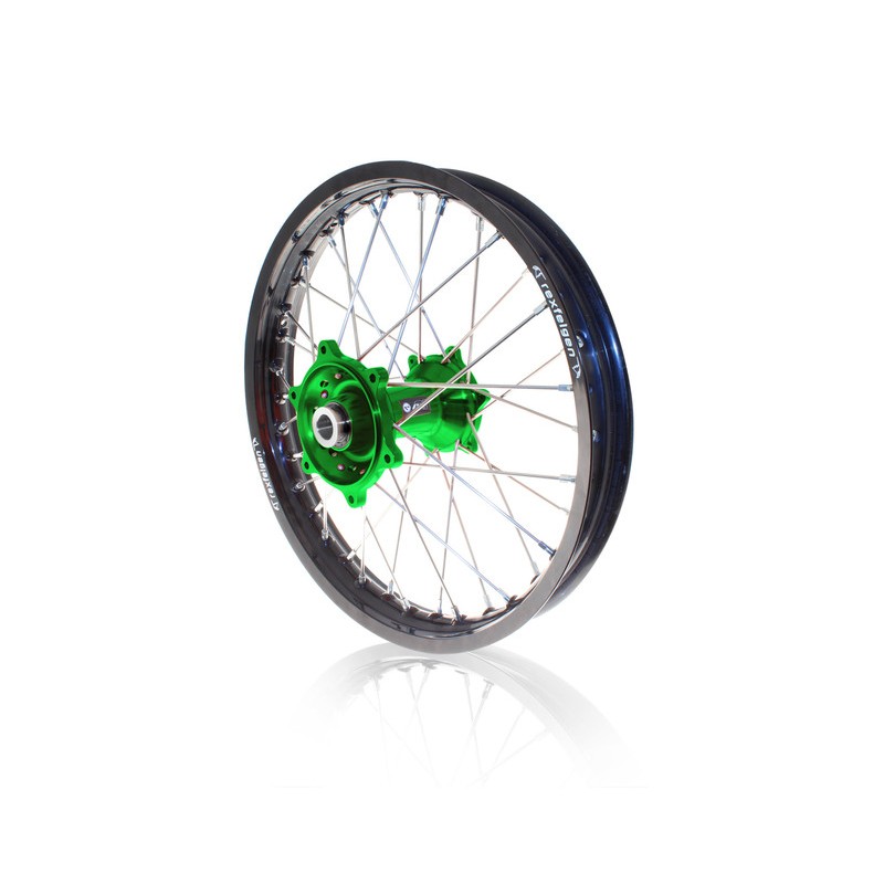 Kit roues complètes avant + arrière ART MX 21x1,60/19x1,85 jante noir/moyeu vert Kawasaki