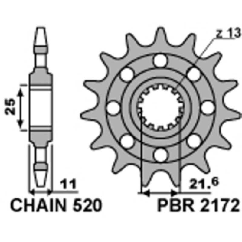 Pignon PBR Racing acier standard 2172 - 520